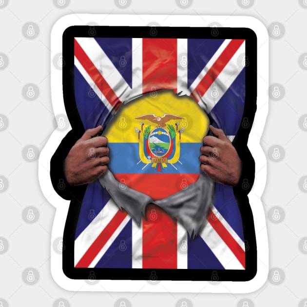 Ecuador Flag Great Britain Flag Ripped - Gift for Ecuadorian From Ecuador Sticker by Country Flags